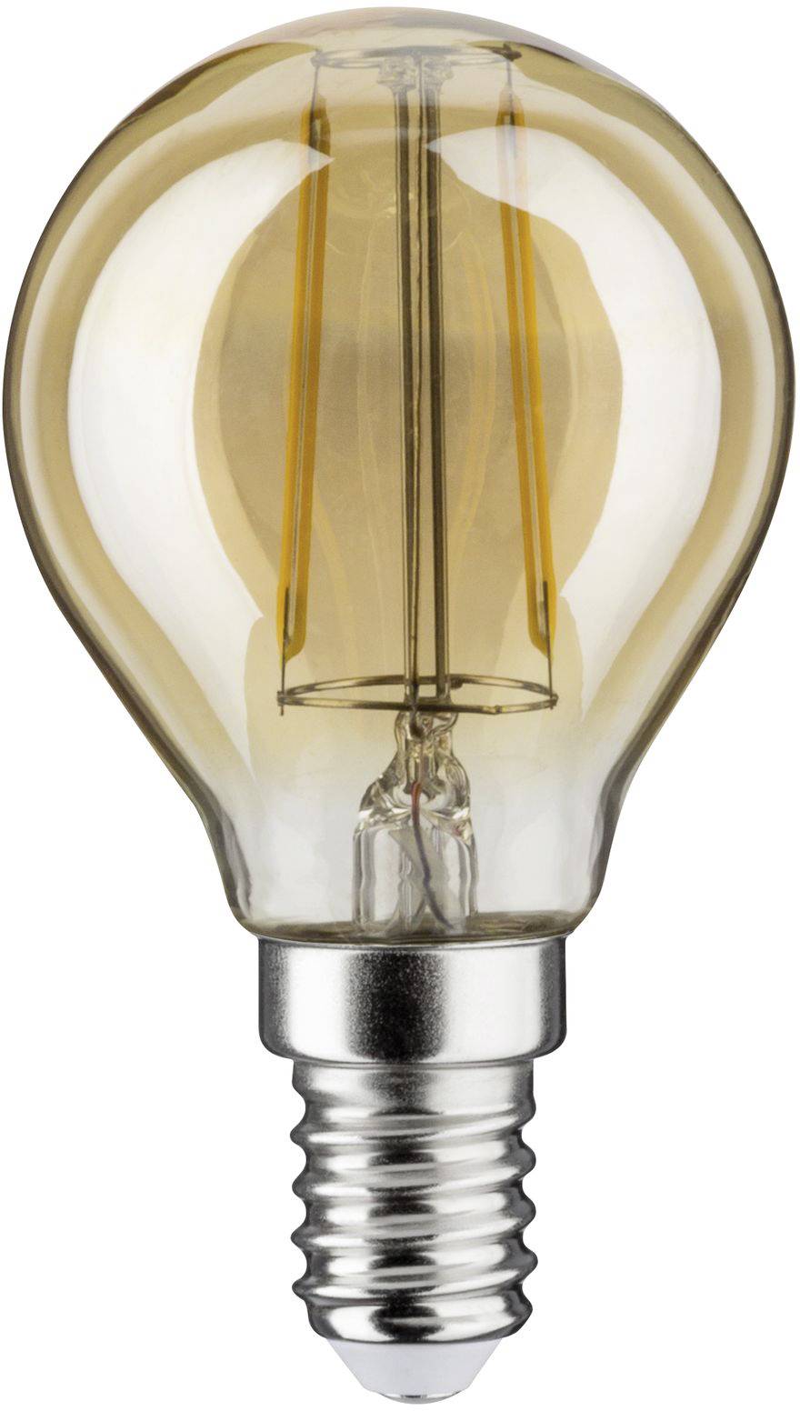En klassisk glødepære med synlig glødetråd og E14-sokkel. Glødepæren viser et varmt, vintage-inspireret design.