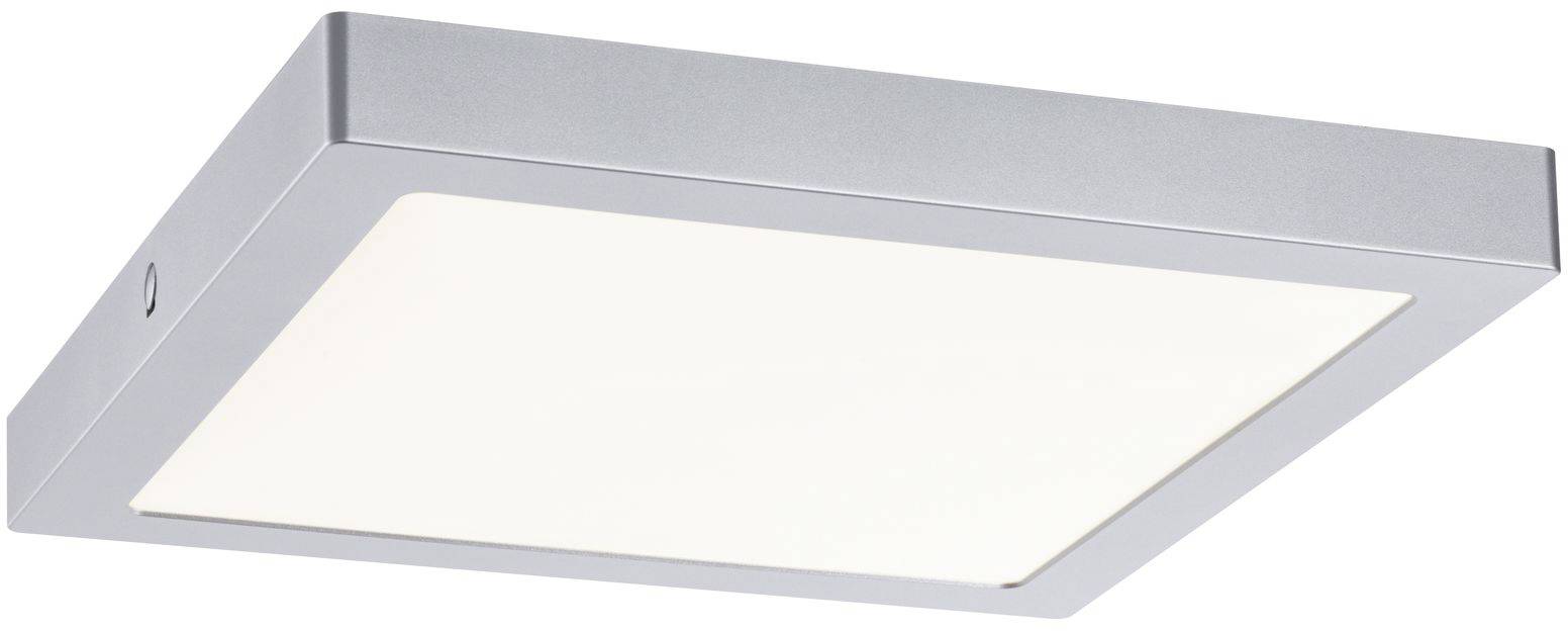 Rektangulær LED-loftslampe med sølvramme og mat, hvid diffuser. Minimalistisk design, velegnet til moderne interiør.