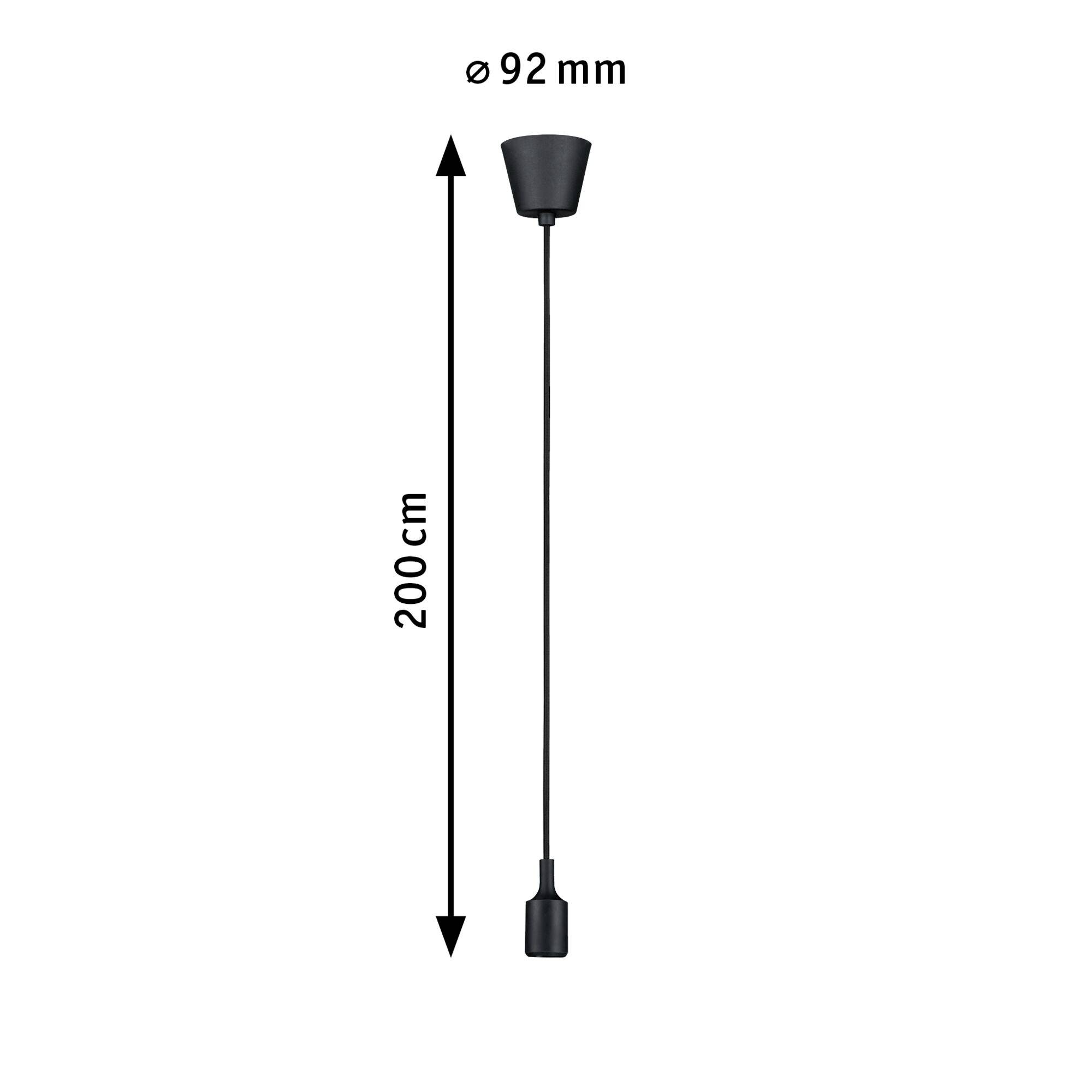 Sort pendel med 200 cm kabel og 92 mm loftmontering.