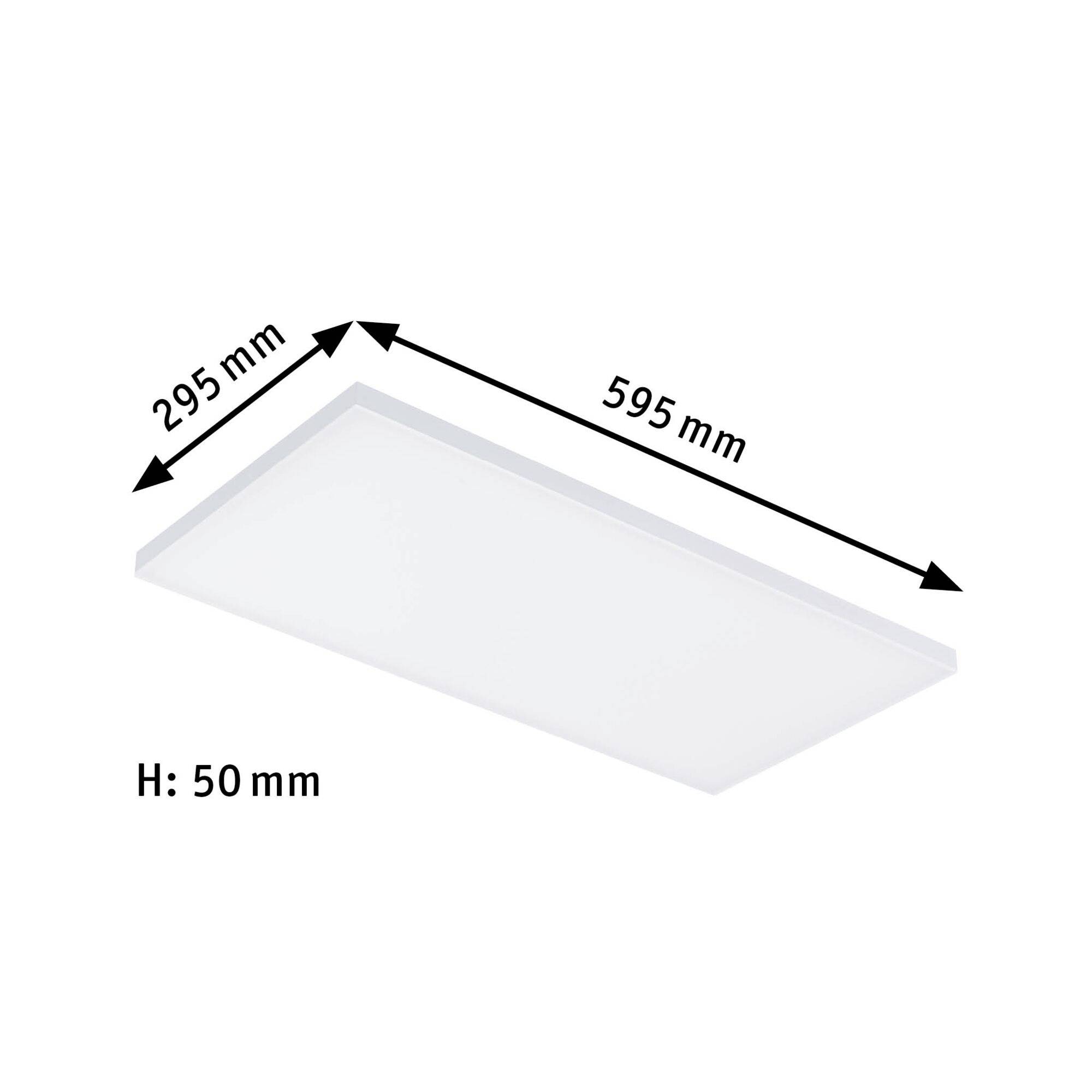 Rektangulær LED-lampe, mål: 595 x 295 mm, højde: 50 mm.