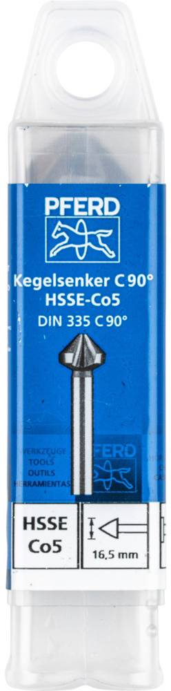 Konisk forsænker C 90°, pakket af PFERD, HSSE-Co5, DIN 335 C, 16,5 mm diameter.