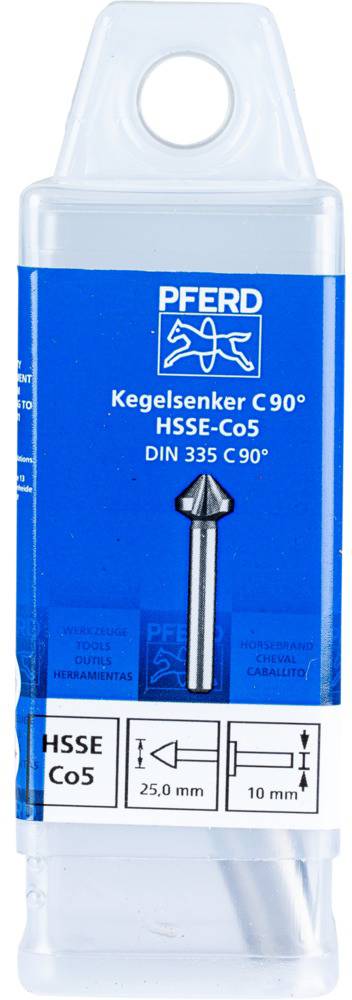 Emballage til en kegleformet modsat forsænker fra PFERD, model C90° HSSE-Co5 i henhold til DIN 335, diameter 25 mm.