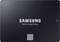 Sort Samsung Solid State Drive (SSD) med iøjnefaldende logo i midten, rektangulær form, minimalistisk, moderne design.