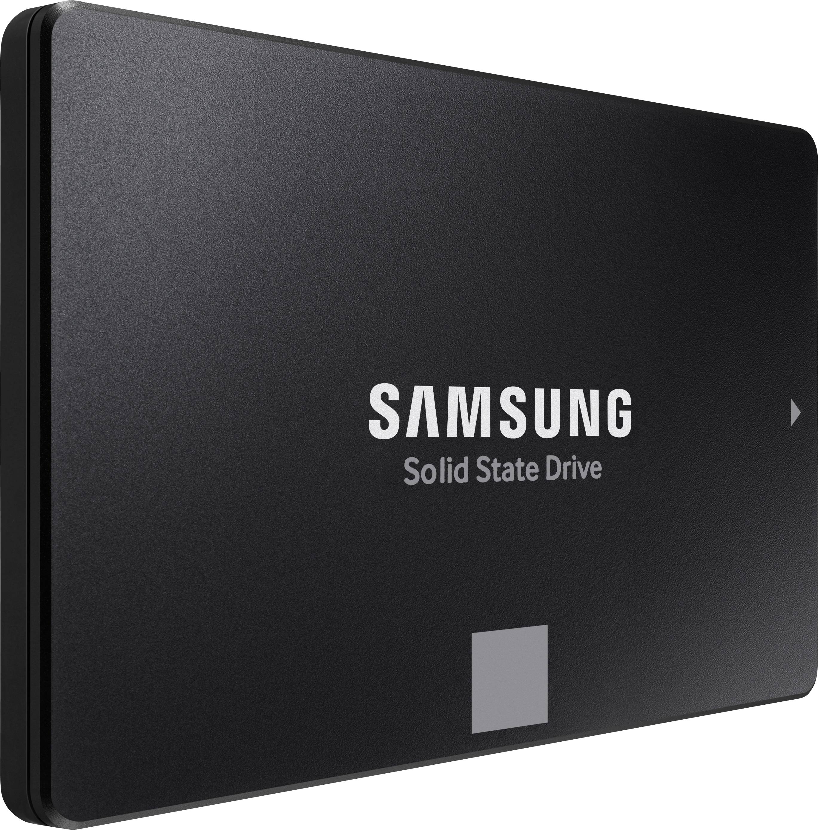 Ekstern harddisk fra Samsung, sort design, set fra siden.