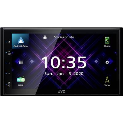 Bilradiodisplay viser dato 'Søn., 5. jan. 2020', klokkeslæt '10:35'. Ikoner for 'Android Auto', 'Telefon', 'DAB', 'Tuner' synlige.