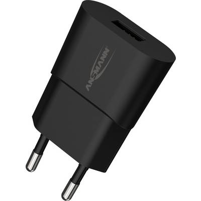 Sort USB-oplader med to Euro-stik, mærke påtrykt.