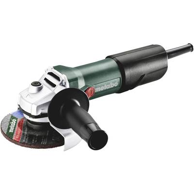 En grøn og sort vinkelsliber med Metabo-logo, udstyret med en slibeskive og håndgreb.