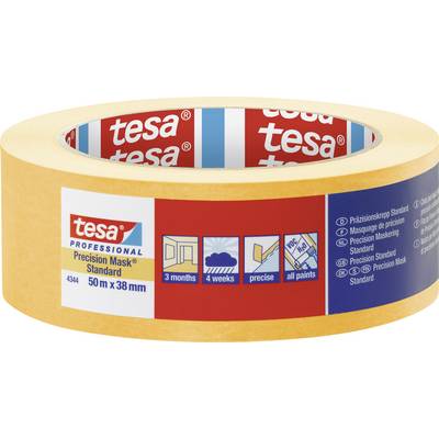 En rulle Tesa præcisions-afdækningstape, 50 m x 38 mm. Velegnet til præcisionsopgaver, holder op til 4 uger, kan bruges med alle farver.