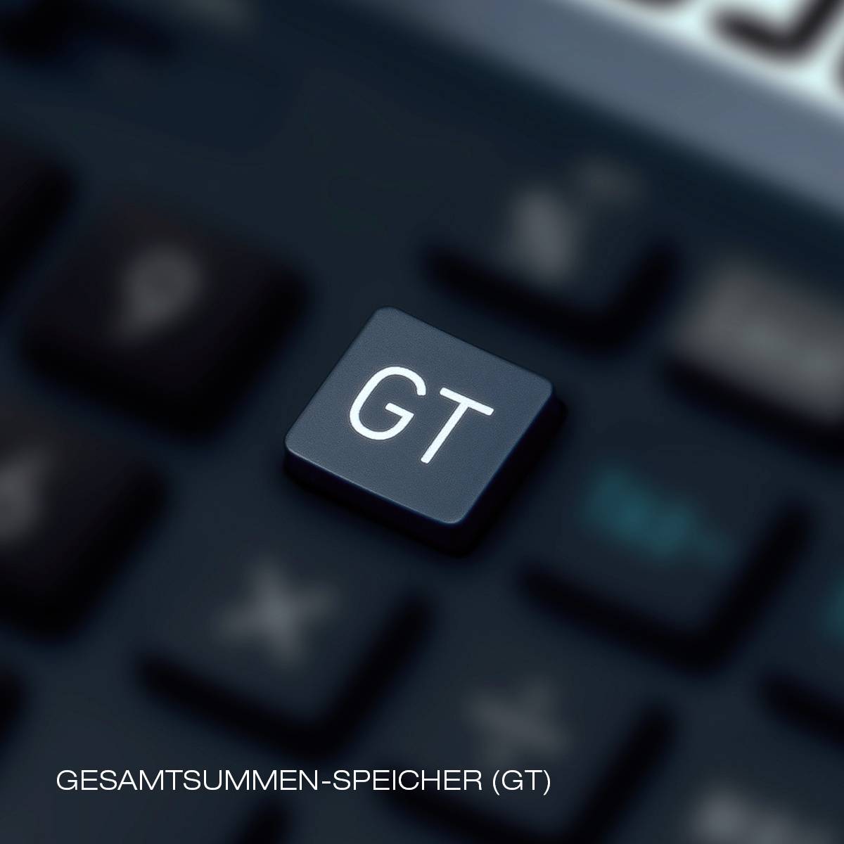 En stor tast på en lommeregner med betegnelsen 'GT', som står for 'Grand Total-hukommelse', fremhævet.