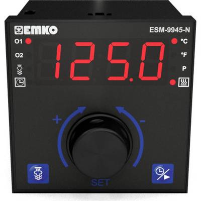 Elektronisk temperaturreguleringsenhed med digitalt display viser '125,0' grader. Nederst er der en indstillingsknap.