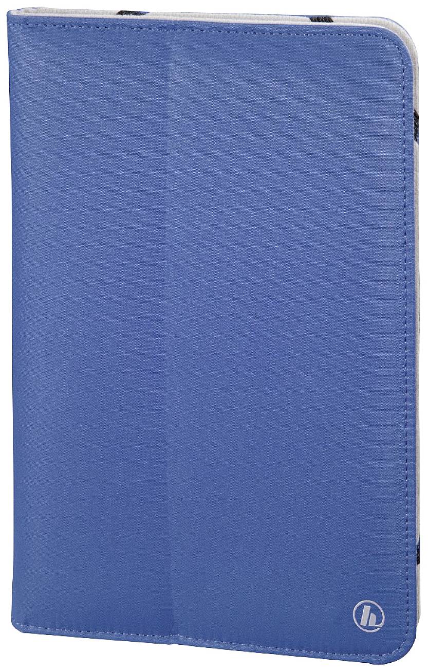 Blå bog- eller tablet-cover, lukket. Enkel, ensfarvet overflade med lille, diskret logo nederst til højre.