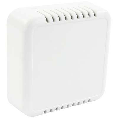 En hvid, rektangulær elektronisk enhed med et ventilationsgitter, muligvis en sensor eller en lille ventilator.