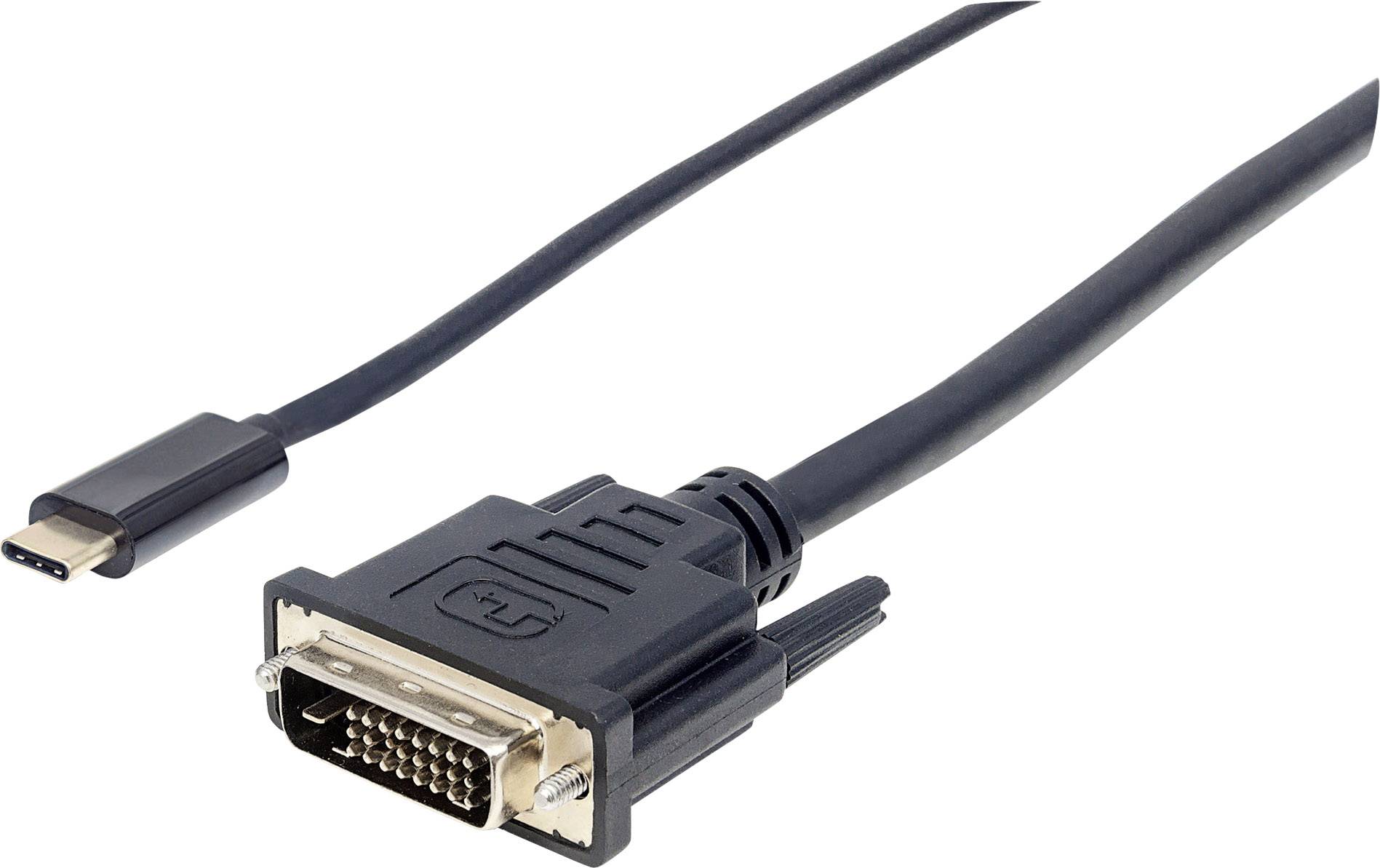 Et sort kabel med en USB-C-stik på den ene side og en DVI-stik på den anden side, til forbindelse af enheder.
