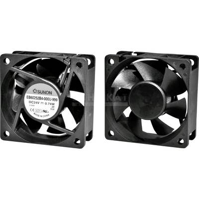 To dansk:<br><br>To sorte ventilatorer med hver fem vinger, der viser for- og bagside. Tekst viser model og elektriske specifikationer.