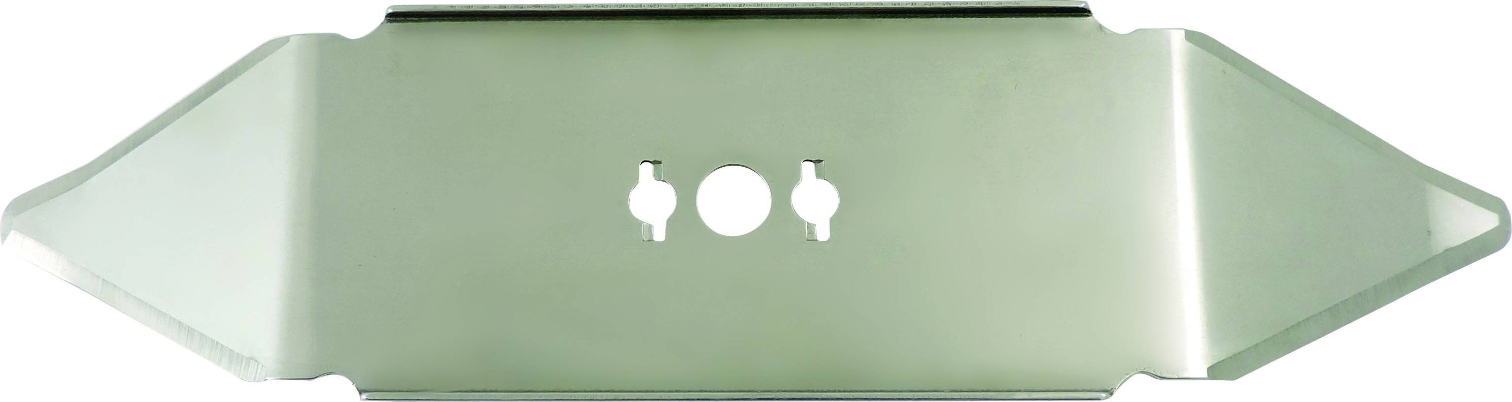 Et plæneklipperblad med to symmetriske skær og en central fastgørelsesåbning, egnet til effektiv græsklipning.