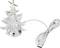 En lille, gennemsigtig juletræ med en stjerne, forbundet med et USB-kabel, fungerer som en dekorativ lampe.
