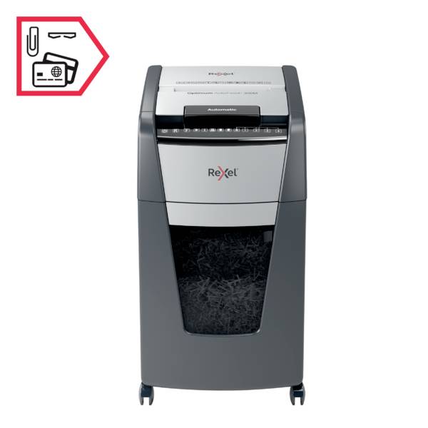 Rexel Optimum AutoFeed+ 300M Makulator Mikroskæring 2 x 15 mm 60 l Arkantal (max.): 300 Blad Makulerer også Papirclips, -7