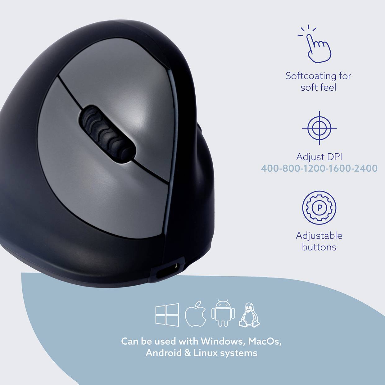 R-GO Tools HE (RGOHELAWL) Ergonomisk mus Trådløs Størrelse: L Optisk Sort/sølv 5 Knapper 2500 dpi Ergonomisk korrekt, Ge-8