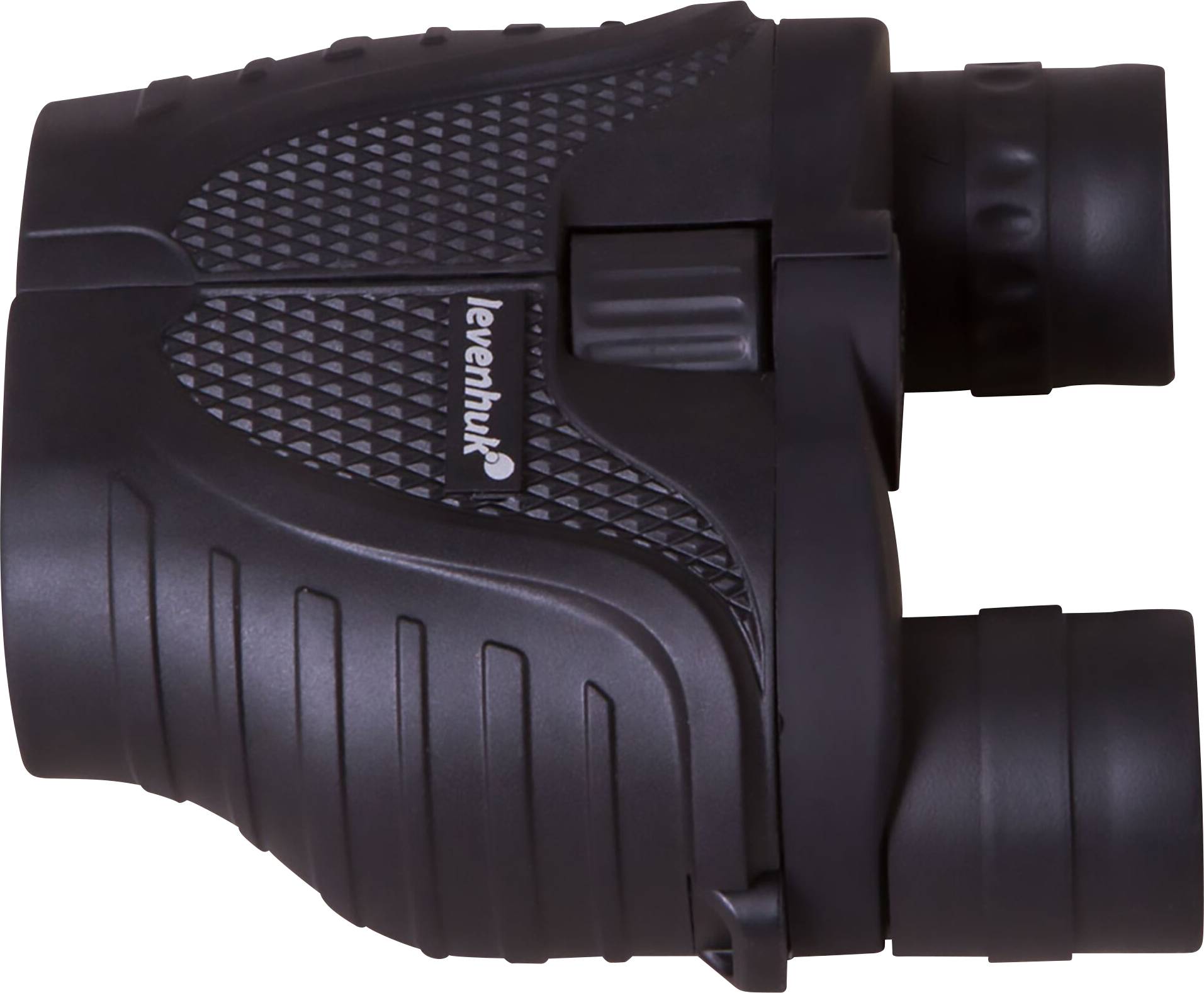 Sort kikkert med riflet overflade og mærket påskrift 'Levenhuk'.