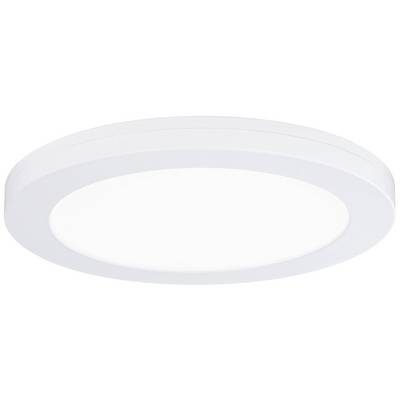 Rund, flad LED-loftslampe i hvid, velegnet til moderne indendørsrum.