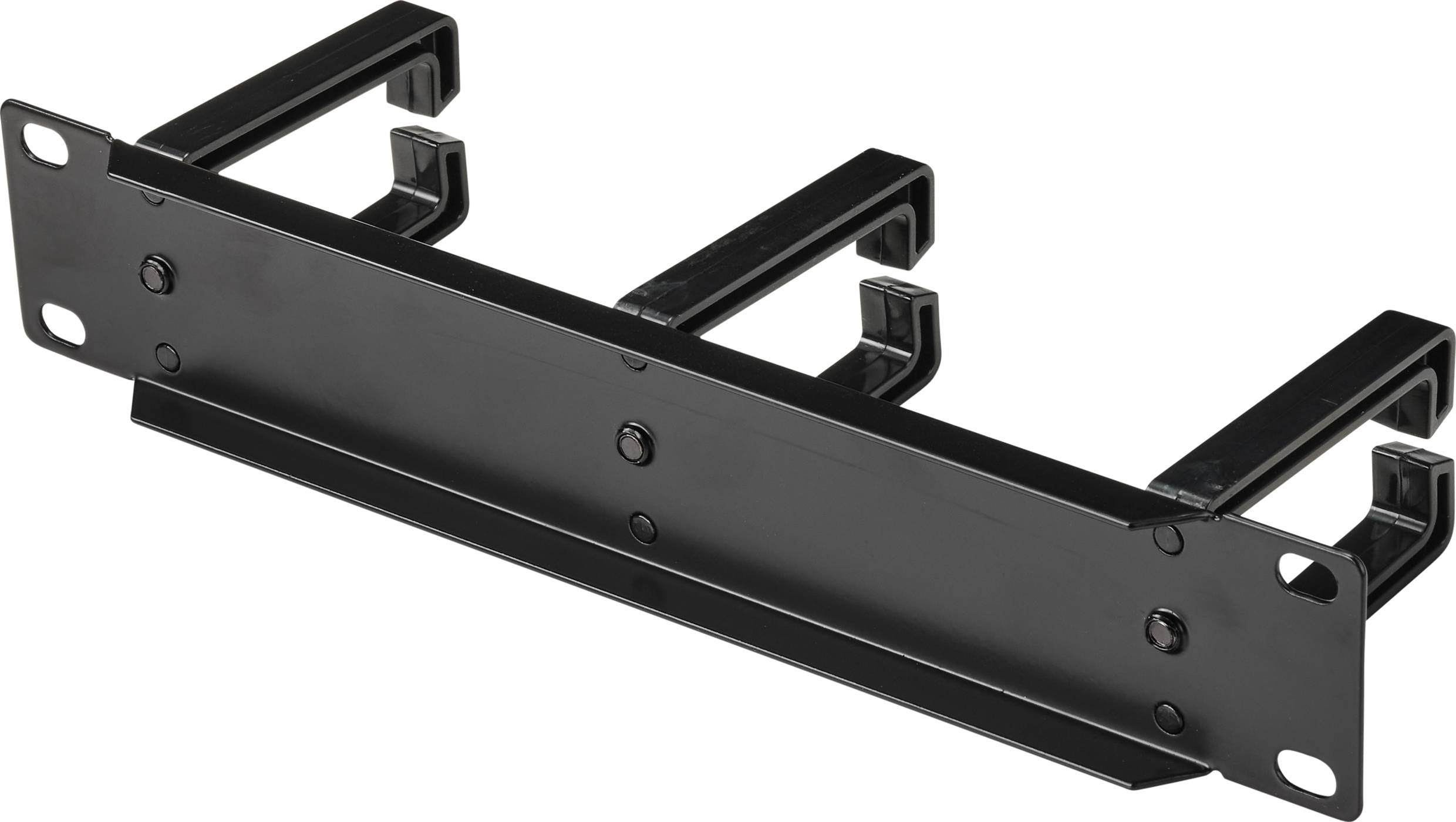 Sort kabelstyrings-panel med fire kroge til ryddig føring og organisering af kabler i et serverrack.