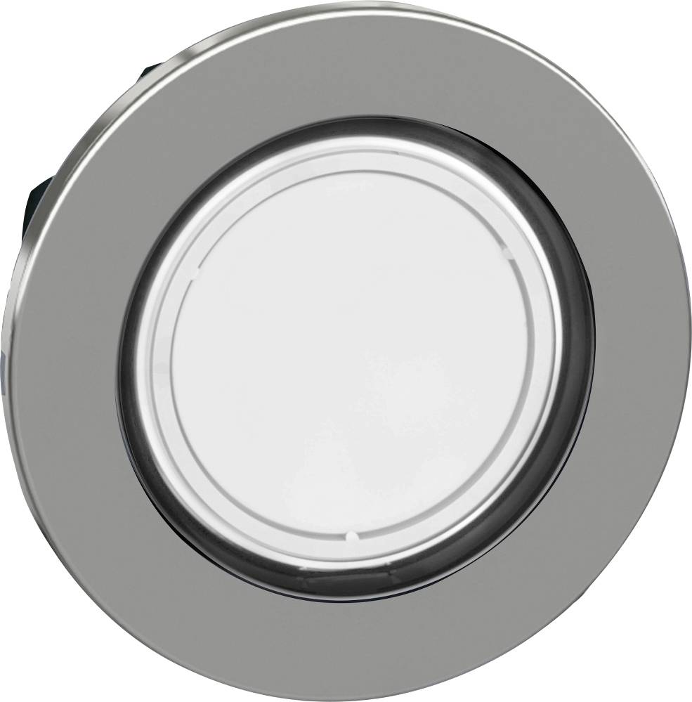 En cirkelformet, flad LED-spotlampe i et sølvfarvet kabinet, egnet til loftsinstallation indendørs.