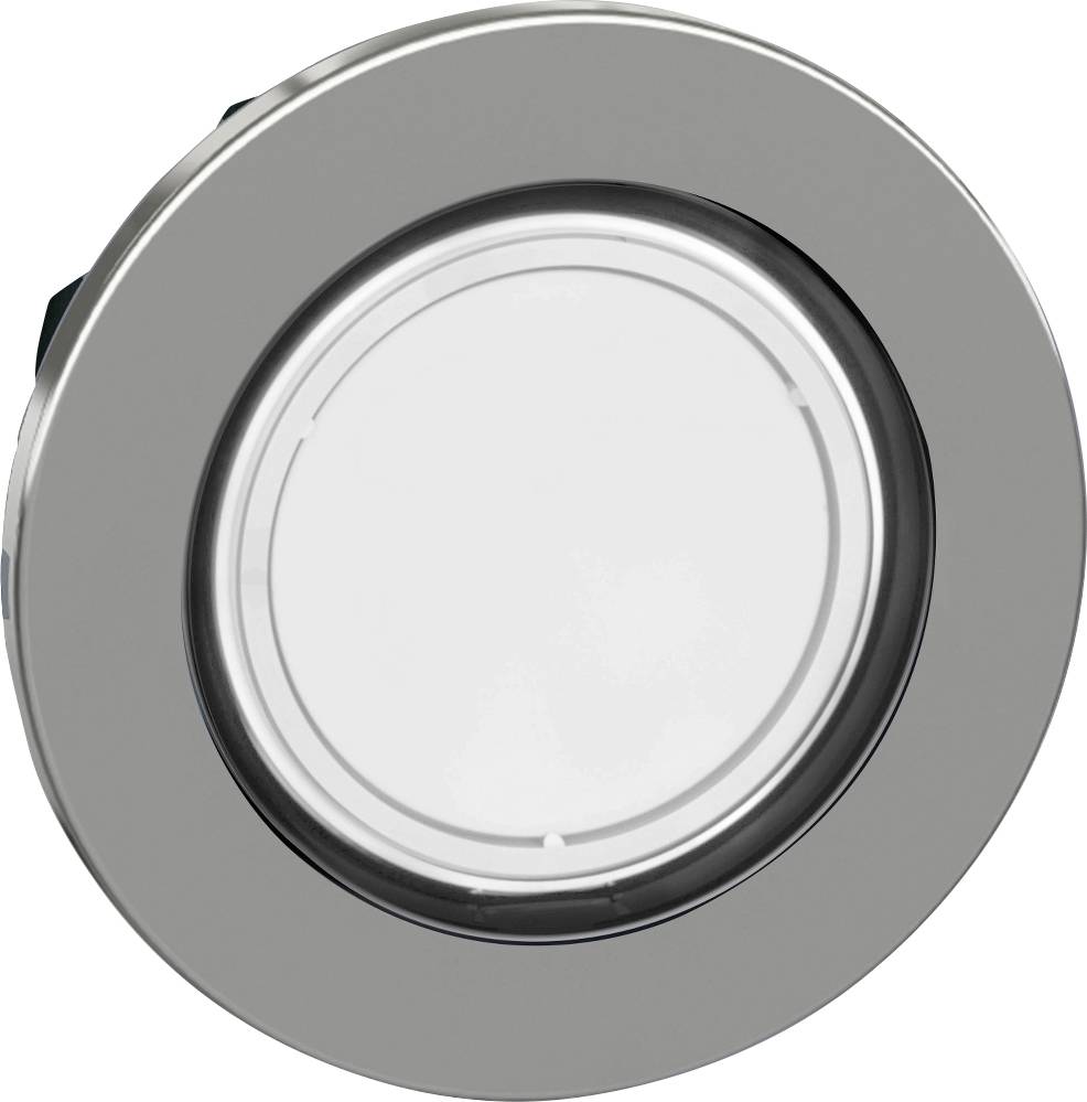 En rund, sølvfarvet LED-loftslampe med en hvid diffuser i midten, egnet til moderne indendørsrum.