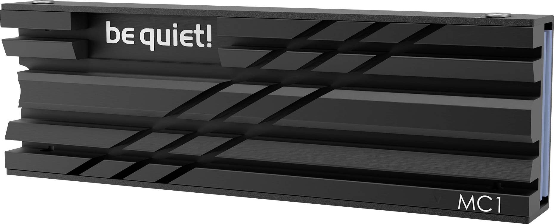 Køleplade til elektroniske komponenter med påskriften 'be quiet!' og modelbenævnelsen 'MC1', sort med riflet design.