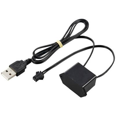 Sort USB-kabel med rektangulær plastikboks i enden og lille stik. Bruges til at forbinde elektroniske enheder.