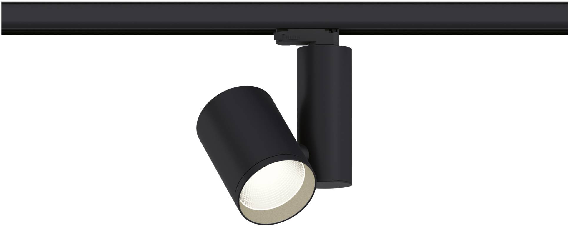 En sort loftsspot i moderne design, som kan drejes i forskellige retninger. Perfekt til akcentbelysning.