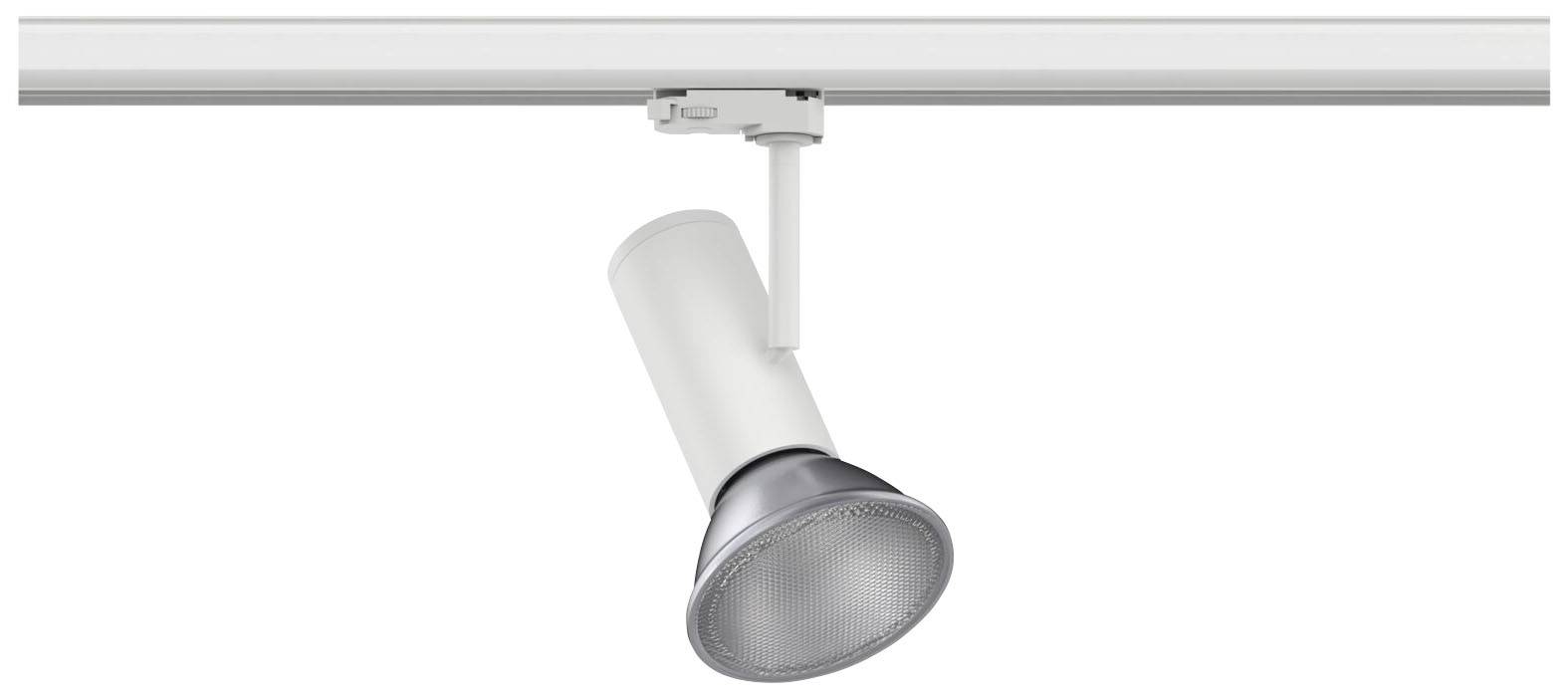 En spotlampe på en skinne, egnet til retningsbestemt belysning i moderne design.