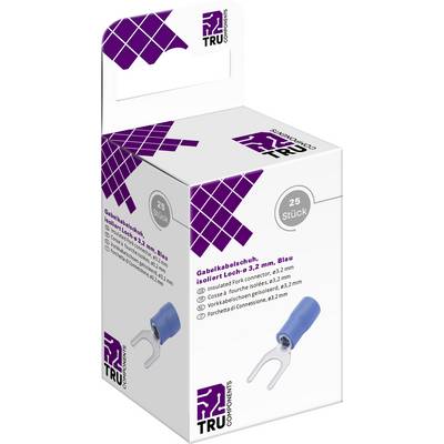Gaffelkabelsko, isoleret, hul-Ø 3,2 mm, Blå, 25 stk. Mærke: TRU Components.