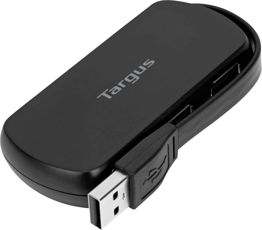 Sort USB-hub fra Targus med tre USB-porte, kompakt design til computertilbehør, velegnet til ekstra enhedstilslutninger.