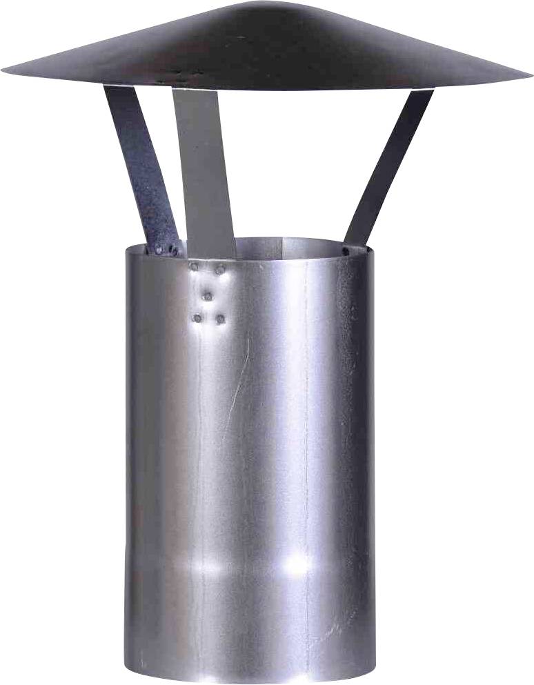 Metalventilationshætte med rund, buet overdel og tre fastgørelsesbeslag, egnet til ventilations- eller udsugningssystemer.