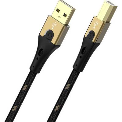 Gyldent USB-kabel med flettede kabler, USB-A-stik til B-stik, til printer eller scanner.