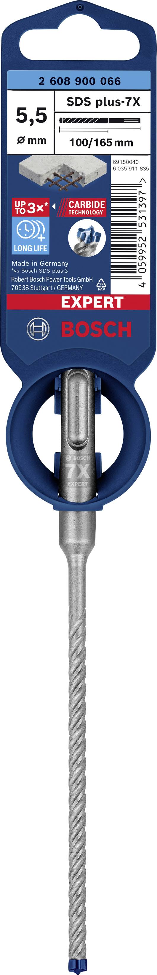 Bosch-bor, 5,5 mm, til boring i beton og sten, SDS plus-7X serien, pakket med blå plastholder.