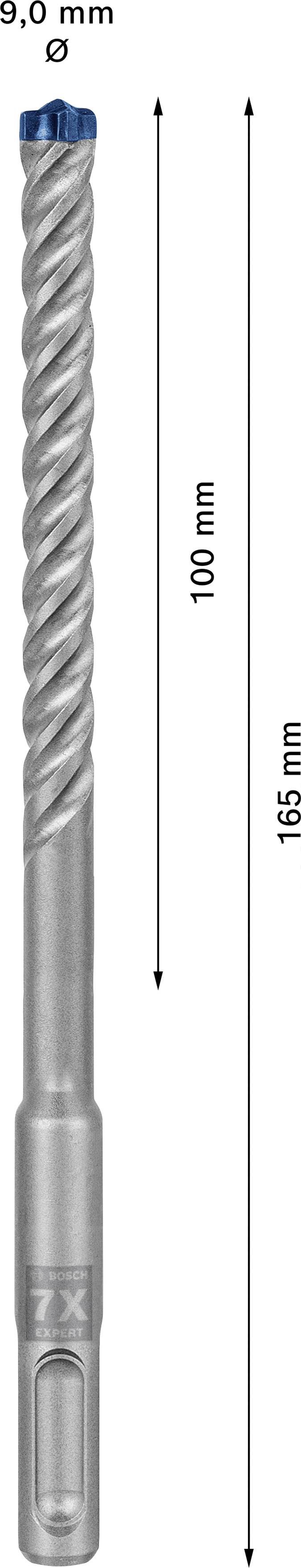 En bor med følgende mål: Diameter 5,0 mm, samlet længde 165 mm, arbejdslængde 100 mm.