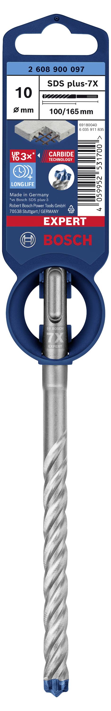Betonbor med SDS plus-7X, 10 mm diameter, 100/165 mm længde, til hurtige og præcise boringer i hårde overflader.
