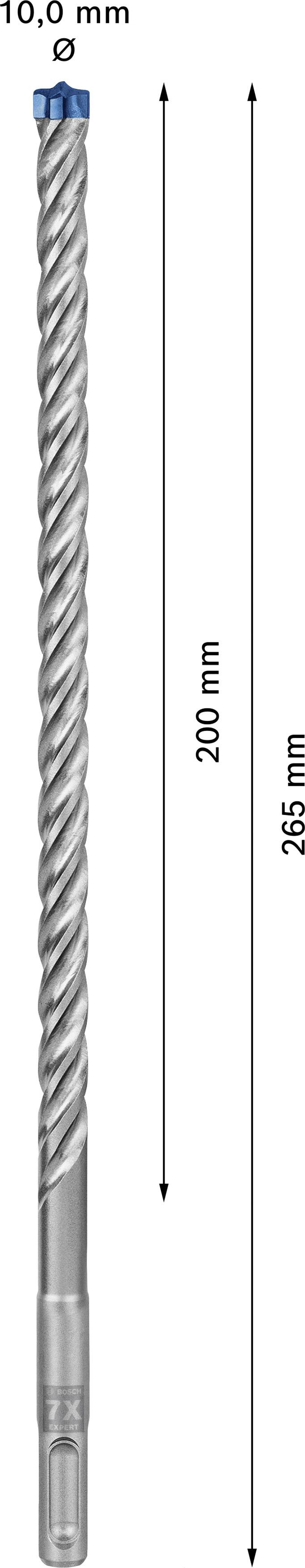 Bor med en længde på 265 mm, hvoraf 200 mm er effektiv længde, og en diameter på 10,0 mm.