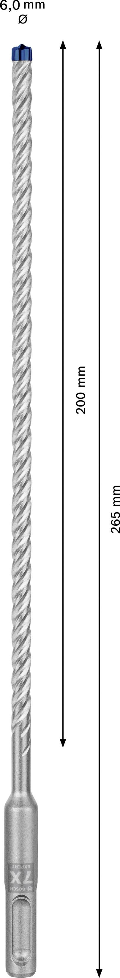 'Bor med en samlet længde på 2100 mm og en arbejdslængde på 1650 mm, spiraldesign, grå metal.'