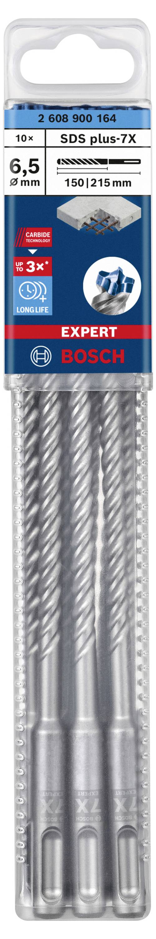 Emballage til Bosch SDS plus-7X bor, 9,5 mm diameter, 150/215 mm længde, velegnet til betonboring, indeholder 3 styk.