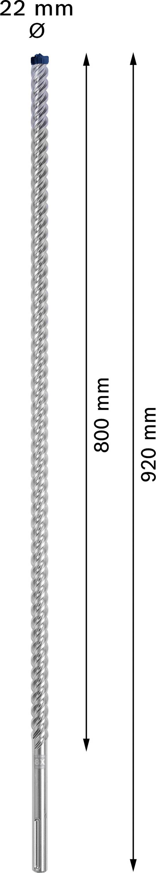 En lang, riflet metalstang med en diameter på 22 mm og en samlet længde på 900 mm, bestående af 800 mm riflet område.