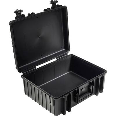 En åben, sort hardcase kuffert med riflet design og robust håndtag, velegnet til transport og beskyttelse af følsomme genstande.