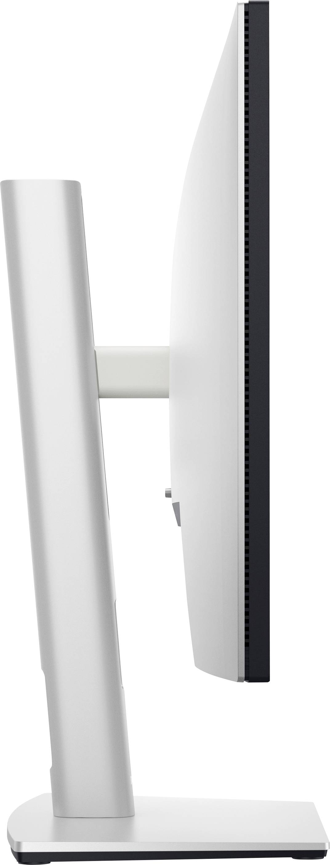 En moderne computerskærm set fra siden viser et slankt design med en stabil fod.