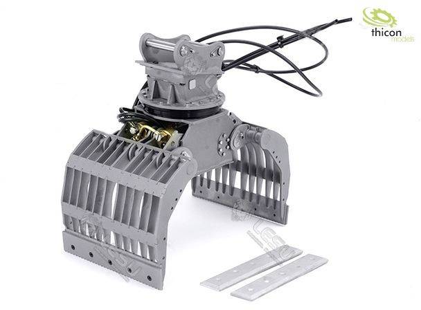 Industrirobotter-gribere af metal med kabler, placeret på hvid baggrund ved siden af to metalplader.