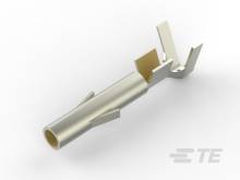 Metallen elektrisk stikforbindelse, cylindrisk med sideklips, på hvid baggrund.