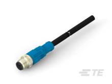 En elektronisk stikforbindelse med et blåt hus og et sort kabel.