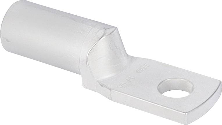 Aluminiumskabelsko med en cylindrisk krympende ende og en flad forbindelsesende med et rundt boltehul, bruges til elektrisk ledningsføring.