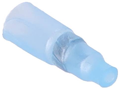 En blå, plastik dyse eller hætte, sandsynligvis til en flaske, med en konisk design og bredere base.