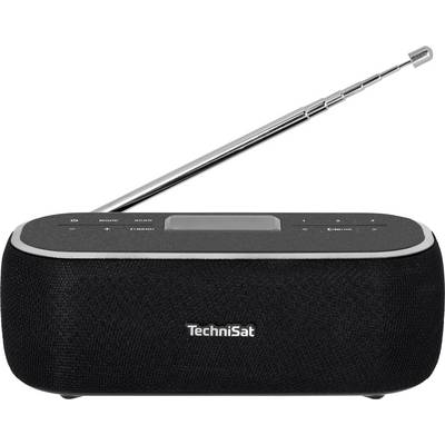 Sort bærbart FM/DAB/DAB+ radio fra TechniSat med udtrækbar antenne og betjeningselementer på toppen.